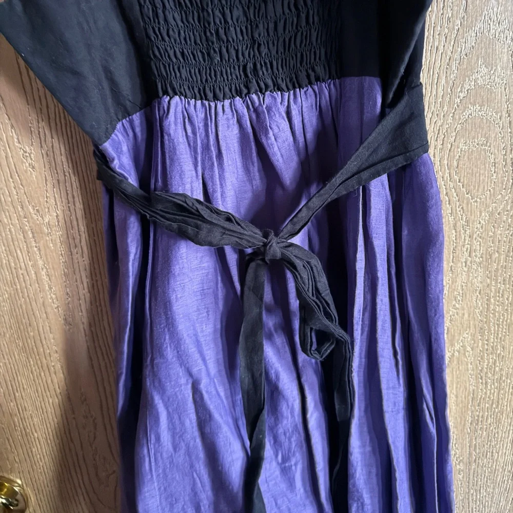 Y2K The Limited Purple Black Silk Cotton Faux Wrap Empire Waist Dress Size 0